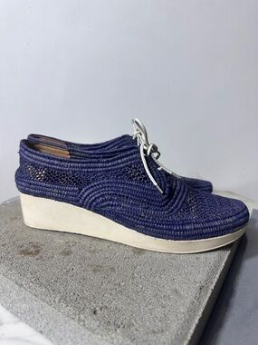 Robert Clergerie Navy Woven Platform Lace-Up Sneakers